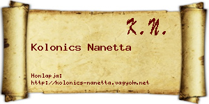 Kolonics Nanetta névjegykártya
